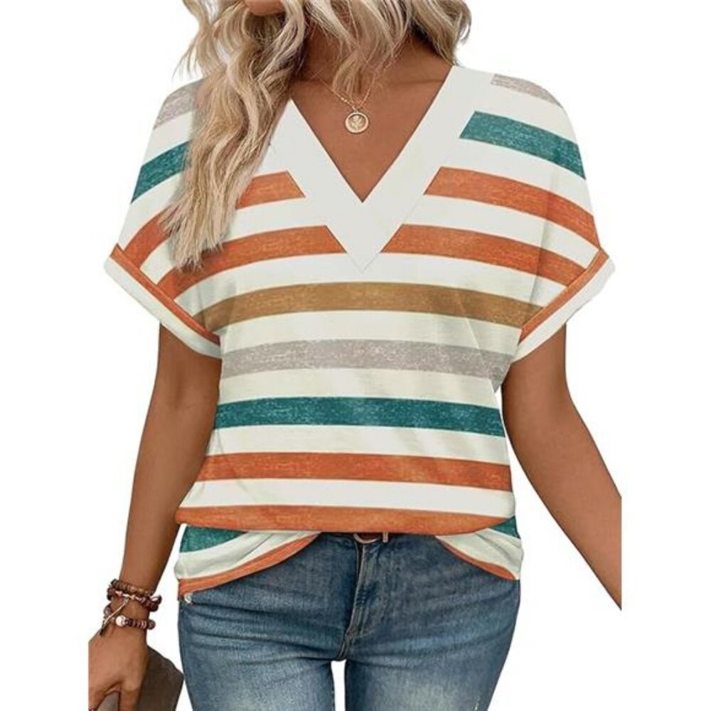 Womens Summer Tops Short Dolman Sleeve Shirts 2025 Fashion V Neck - Picture 6 of 6